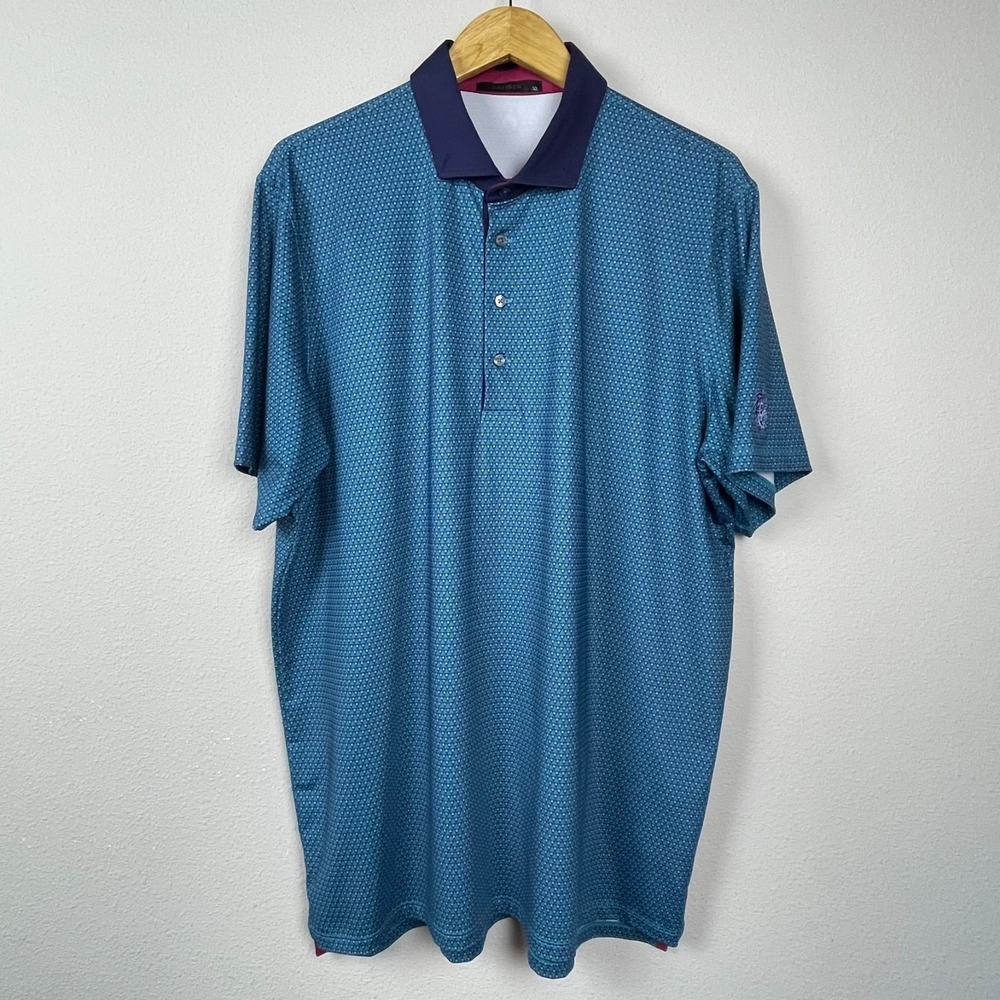 Greyson Green Blue Print Polo XL Golfcore Preppy Resortwear Performance